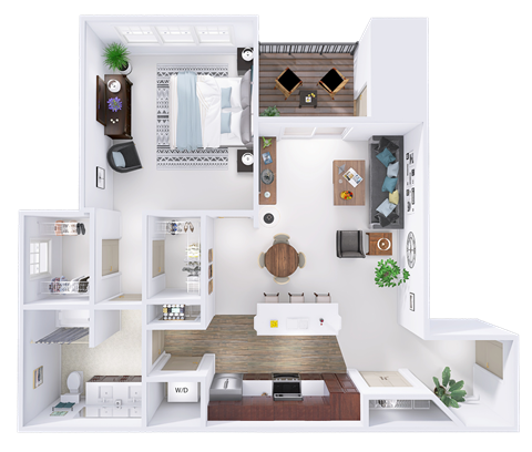 Floor plan for 1 bed, 1 bath, 911 sqft